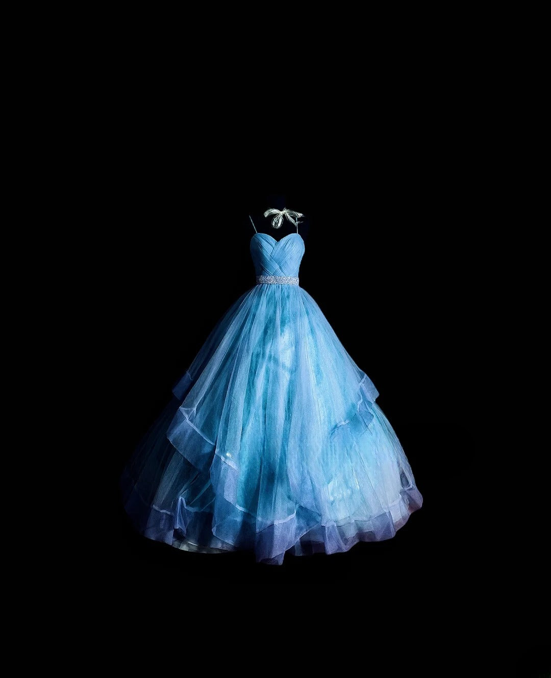 Beautiful Ball Gown Spaghetti Strap Blue Tulle With Tiered Layers Prom Dress Formal Dress Party Dresses RB7142
