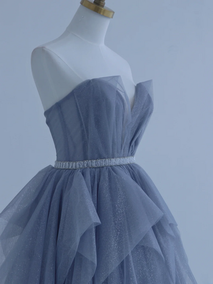 Robe de bal bustier en tulle bleu poudré, robe longue élégante pour un 18e anniversaire, modèle AS156