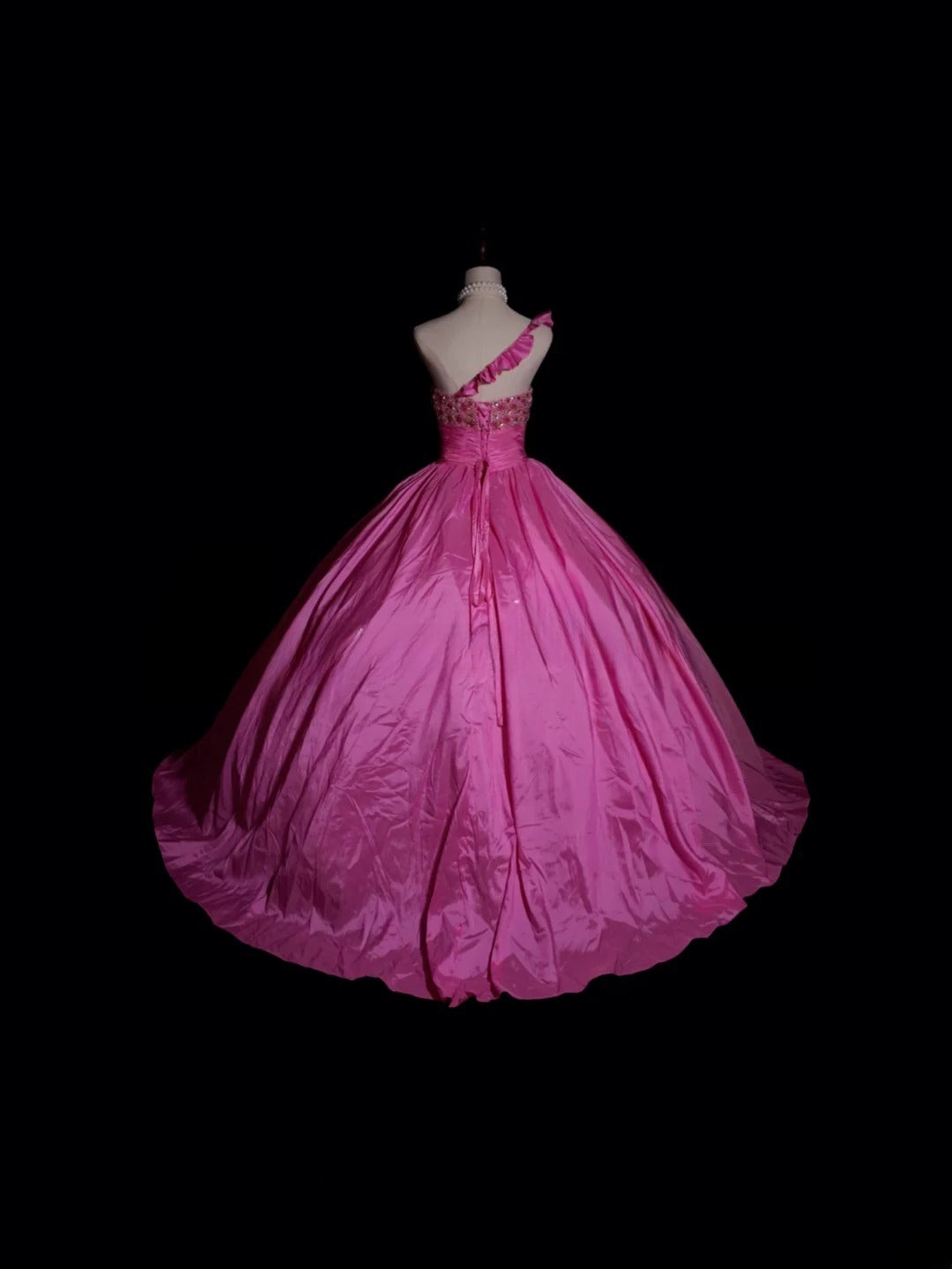 Sweet 16 Dress One Shoulder Pink Satin Sleeveless Ball Gown With Beading Sweet Sixteen Dress RB9949