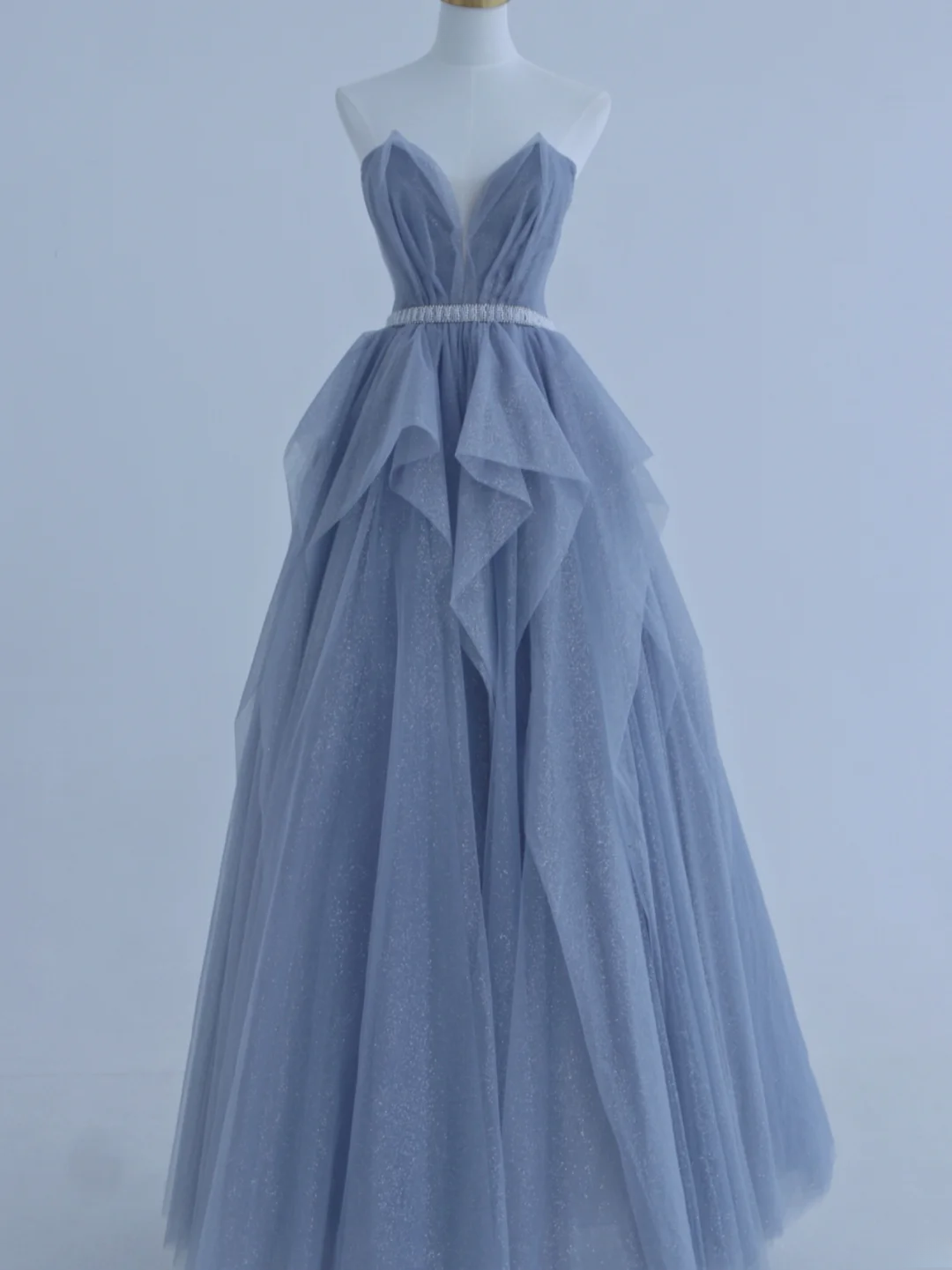 Robe de bal bustier en tulle bleu poudré, robe longue élégante pour un 18e anniversaire, modèle AS156