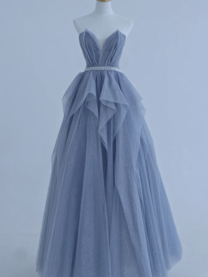 Robe de bal bustier en tulle bleu poudré, robe longue élégante pour un 18e anniversaire, modèle AS156