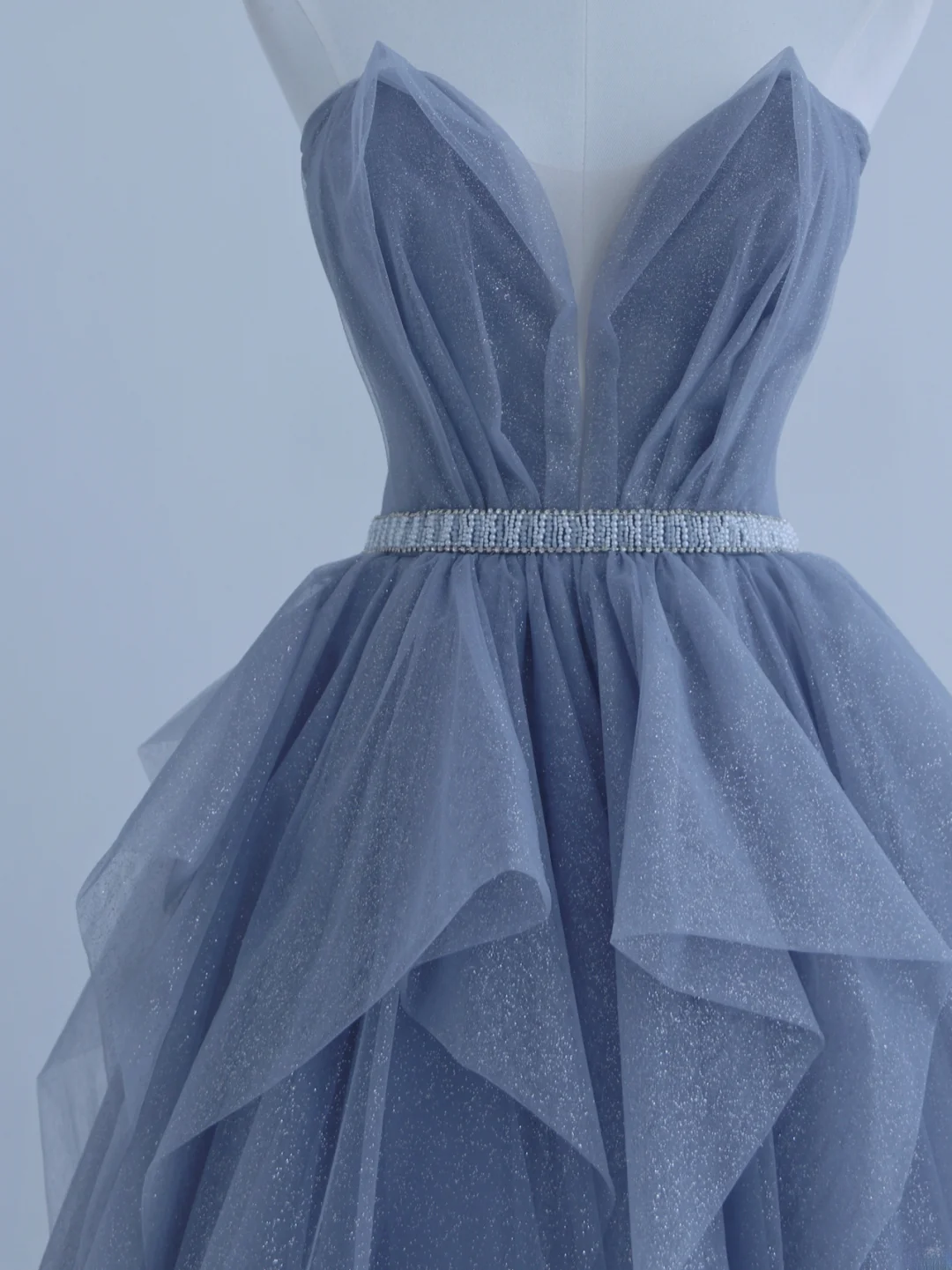 Robe de bal bustier en tulle bleu poudré, robe longue élégante pour un 18e anniversaire, modèle AS156
