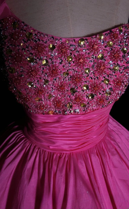 Sweet 16 Dress One Shoulder Pink Satin Sleeveless Ball Gown With Beading Sweet Sixteen Dress RB9949