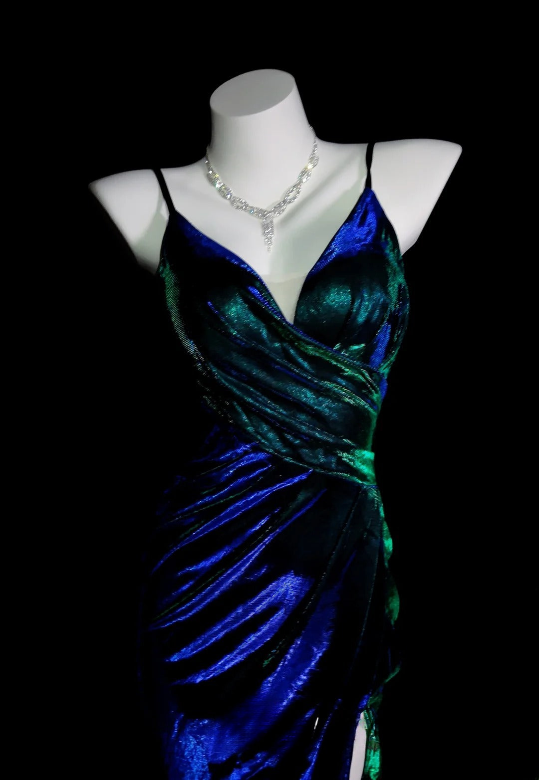 Blue Prom Dress Inspo Mermaid Spaghetti Straps Satin With Slit Modest Long Formal Party Gown RB9950