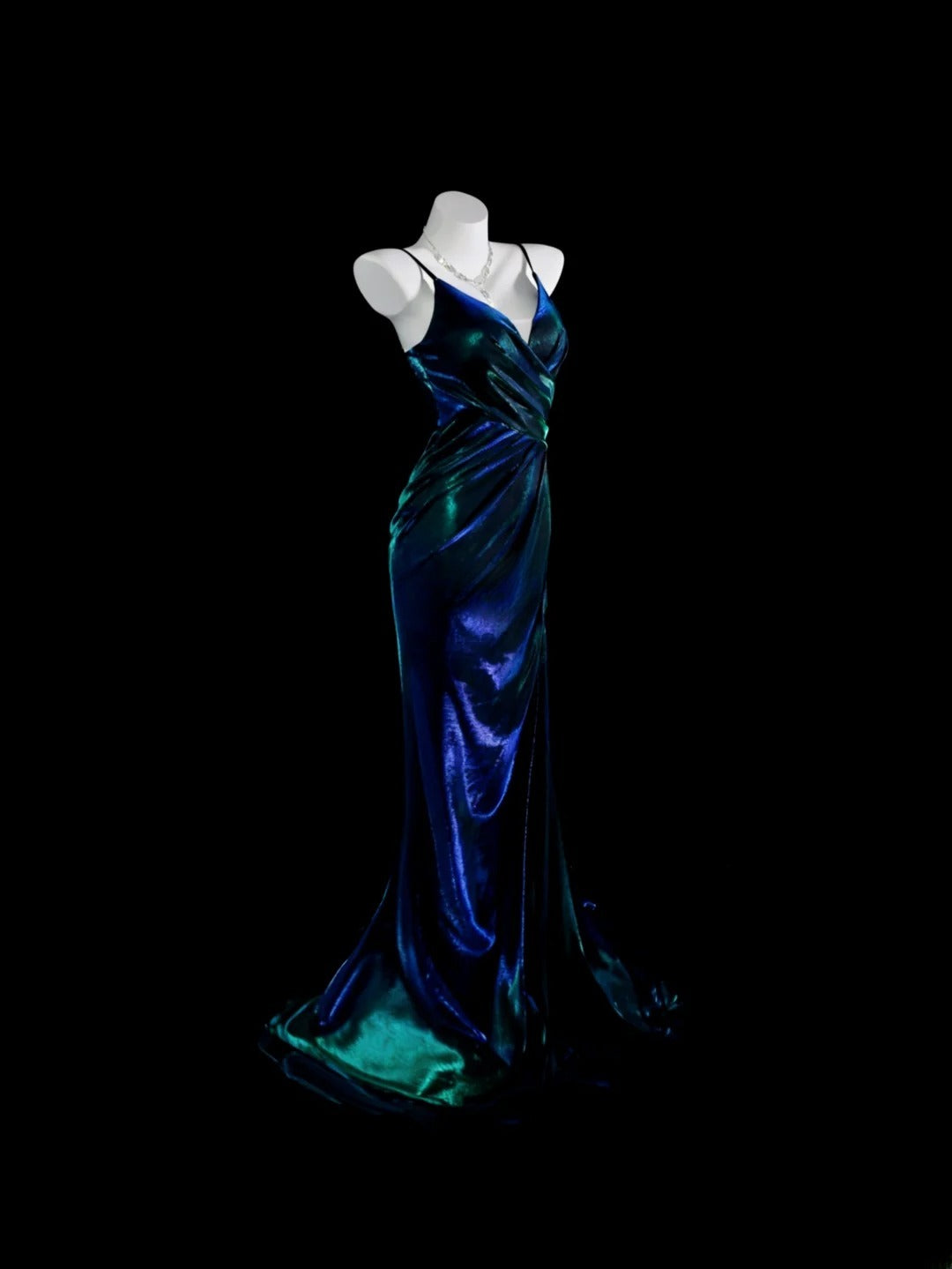 Blue Prom Dress Inspo Mermaid Spaghetti Straps Satin With Slit Modest Long Formal Party Gown RB9950