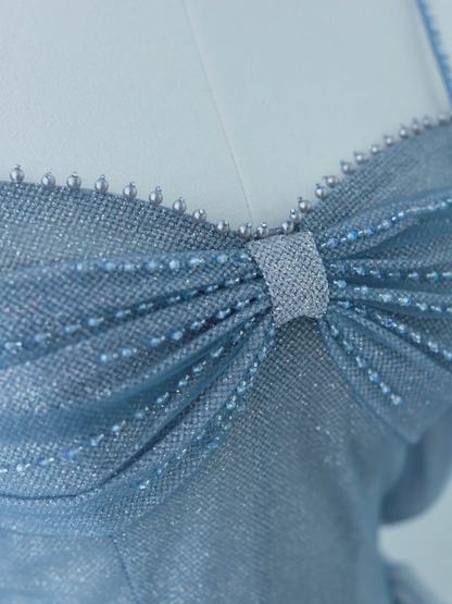 Robe de bal élégante à fines bretelles en tulle bleu poudré, longue robe de soirée, tenue parfaite pour un 18e anniversaire, robe de bal AS157