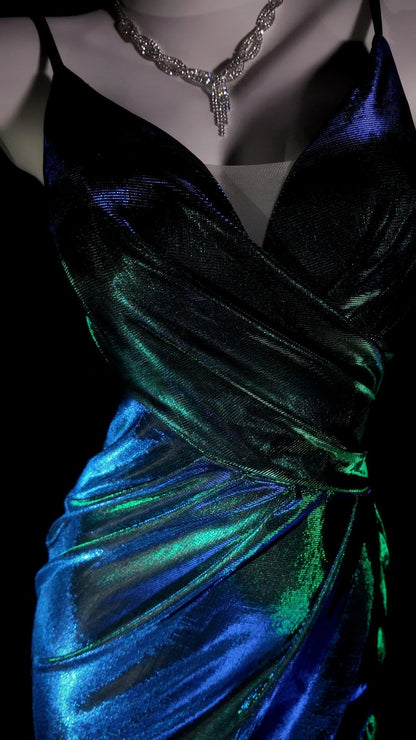 Blue Prom Dress Inspo Mermaid Spaghetti Straps Satin With Slit Modest Long Formal Party Gown RB9950