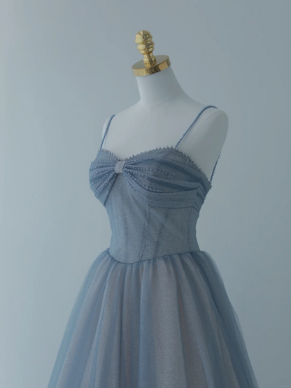 Robe de bal élégante à fines bretelles en tulle bleu poudré, longue robe de soirée, tenue parfaite pour un 18e anniversaire, robe de bal AS157
