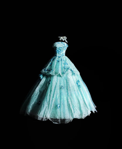 Modest Ball Gown Strapless Blue Tulle Long Quinceañera Dress Moda 2000 15 Quinceanera Dresses Ideas Sweet 16 Outfits RB7144