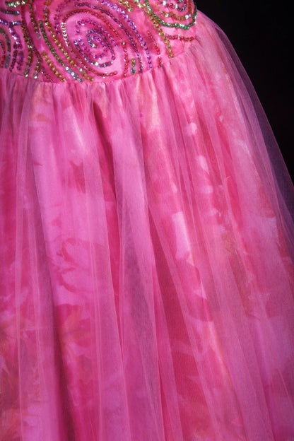 Vintage-Ballkleid, trägerloses, trägerloses Abendkleid im Stil der 1950er Jahre in Pink – ein beeindruckendes langes Abendkleid für Partys und festliche Anlässe (AS158).