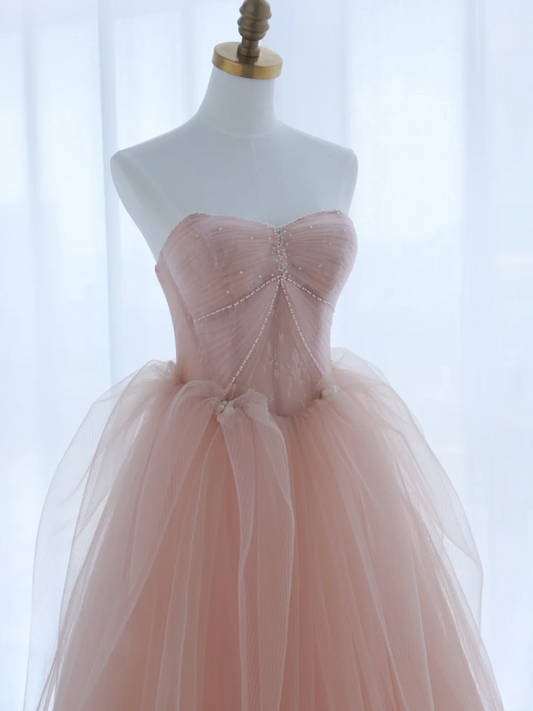 Bezauberndes Ballkleid mit Herzausschnitt aus rosa Tüll, langes Abendkleid, beeindruckendes Outfit zum 18. Geburtstag, Abiballkleid AS158