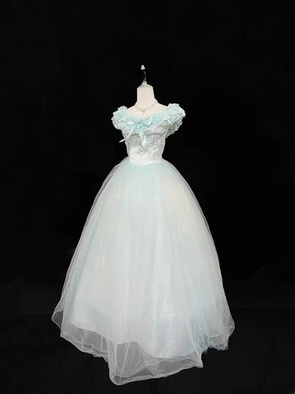 Cute Ball Gown Boat Mint Green With Tiered Layers Lilac Bow Long Quince Dress Voluminous Sweet 16 Sweet Sixteen Outfits Vestido de 15 RB7538