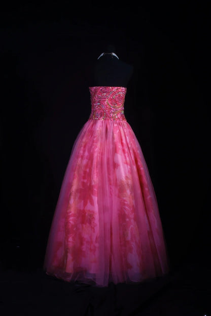 Vintage-Ballkleid, trägerloses, trägerloses Abendkleid im Stil der 1950er Jahre in Pink – ein beeindruckendes langes Abendkleid für Partys und festliche Anlässe (AS158).
