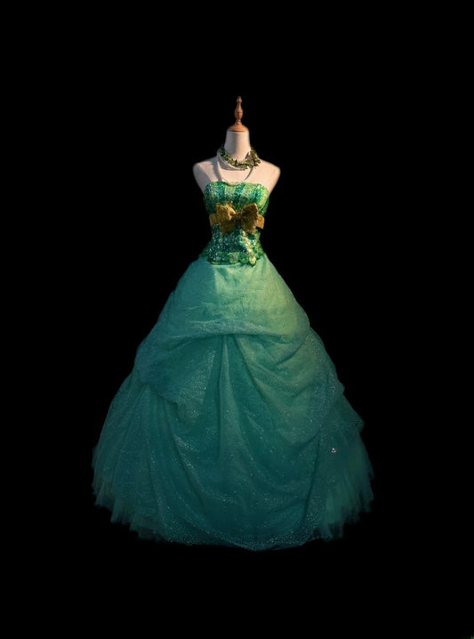 Prinzessinnen Ballkleid Trägerlos Grün Tüll Lang Mit Perlen Sweet 16 Kleider Siebzehn Quince Kleid RB3596