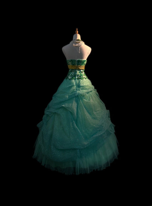 Prinzessinnen Ballkleid Trägerlos Grün Tüll Lang Mit Perlen Sweet 16 Kleider Siebzehn Quince Kleid RB3596