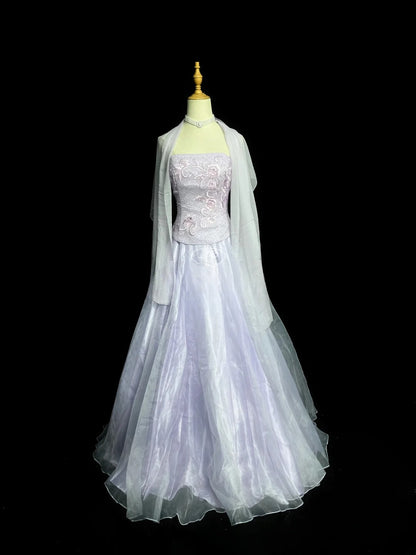 Classy Prom Dresses Ball Gown Strapless Lilac Tulle With Embroidery Scarf Long Party Gown Formal Outfits RB5968