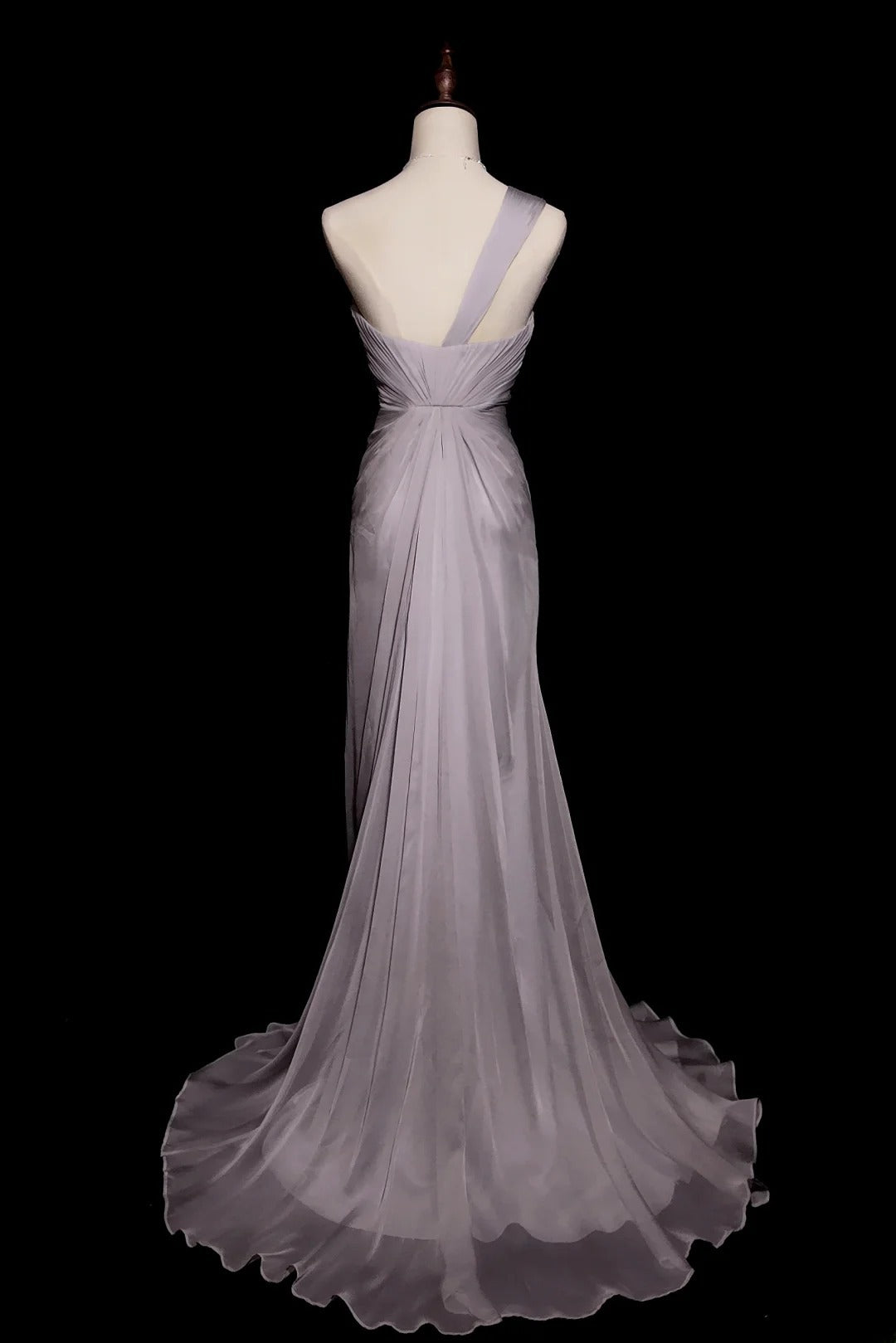 Silver Gray A Line One Shoulder Chiffon With Beading Floor Length Formal Party Gown RB9951
