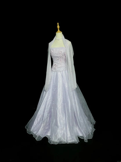 Classy Prom Dresses Ball Gown Strapless Lilac Tulle With Embroidery Scarf Long Party Gown Formal Outfits RB5968