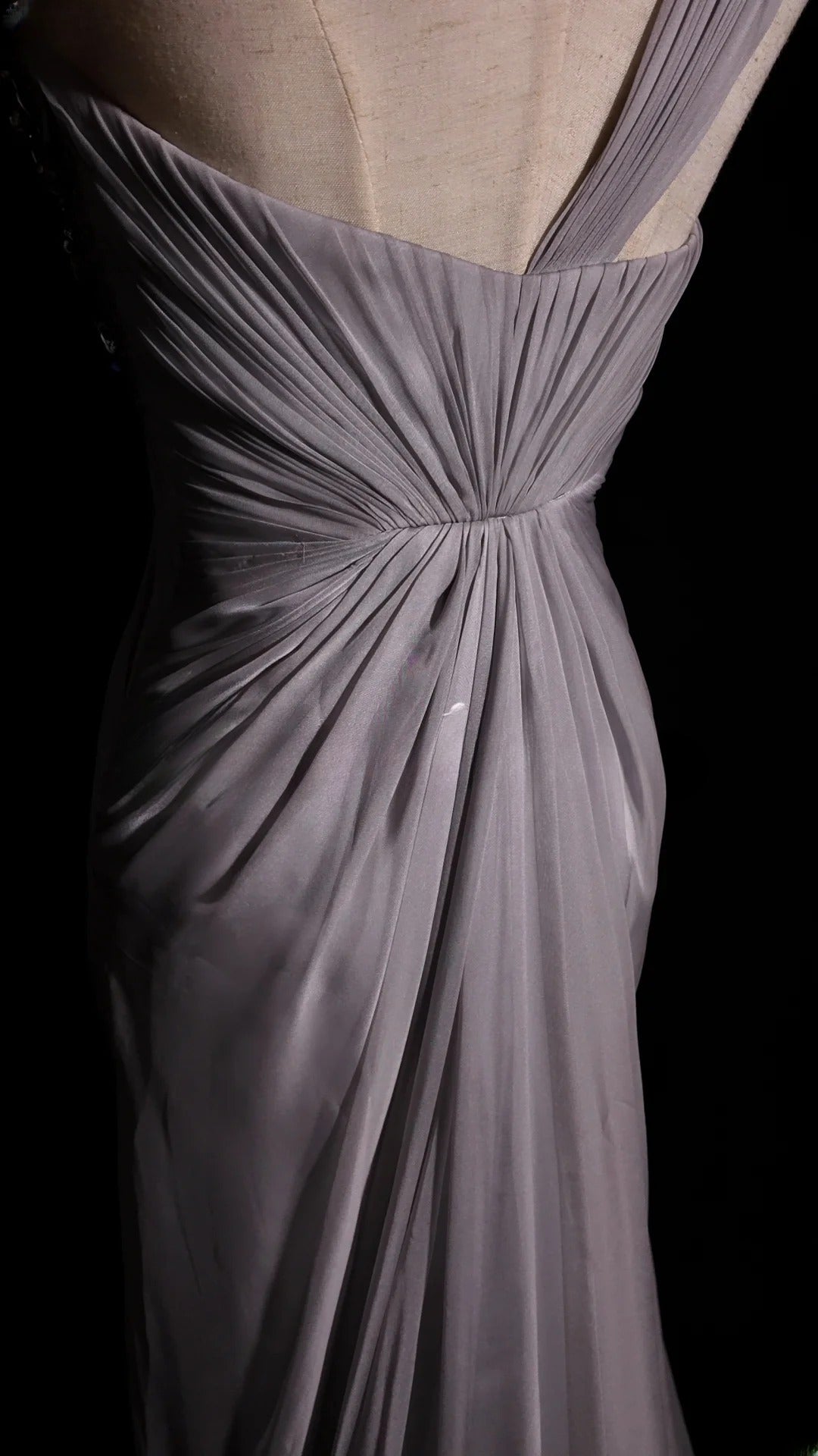 Silver Gray A Line One Shoulder Chiffon With Beading Floor Length Formal Party Gown RB9951