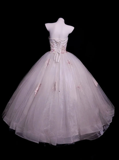 Sweet 16 Dress Sweetheart Tulle Pink Appliques Sleeveless Ball Gown With Beading Sweet Sixteen Dress RB9953
