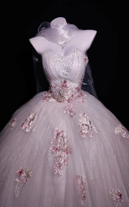 Sweet 16 Dress Sweetheart Tulle Pink Appliques Sleeveless Ball Gown With Beading Sweet Sixteen Dress RB9953