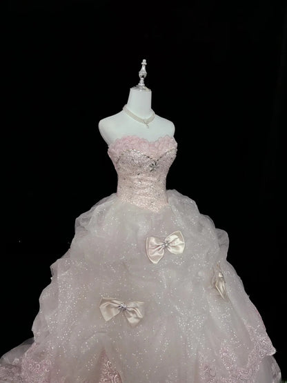 Cute Ball Gown Sweetheart Pink With Appliqued Long Quince Dress Voluminous Sweet 16 Sweet Sixteen Outfits Vestido de 15 RB7541