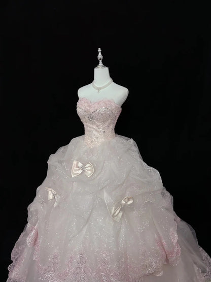 Cute Ball Gown Sweetheart Pink With Appliqued Long Quince Dress Voluminous Sweet 16 Sweet Sixteen Outfits Vestido de 15 RB7541