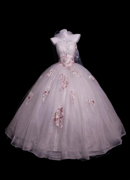 Sweet 16 Dress Sweetheart Tulle Pink Appliques Sleeveless Ball Gown With Beading Sweet Sixteen Dress RB9953