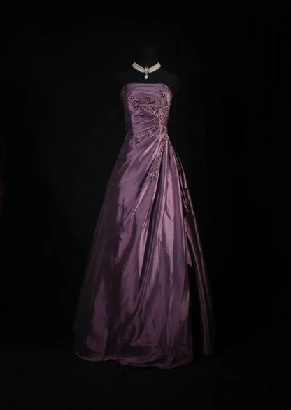 Atemberaubendes marineblaues, trägerloses, perlenbesetztes langes Ballkleid, formelles Abendkleid AB318