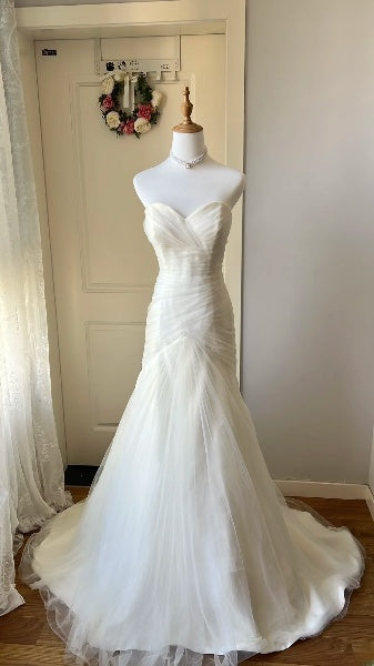 Chic Wedding Dress Mermaid Sweetheart White Tulle With Ruffled Summer Bridal Gown RC0526