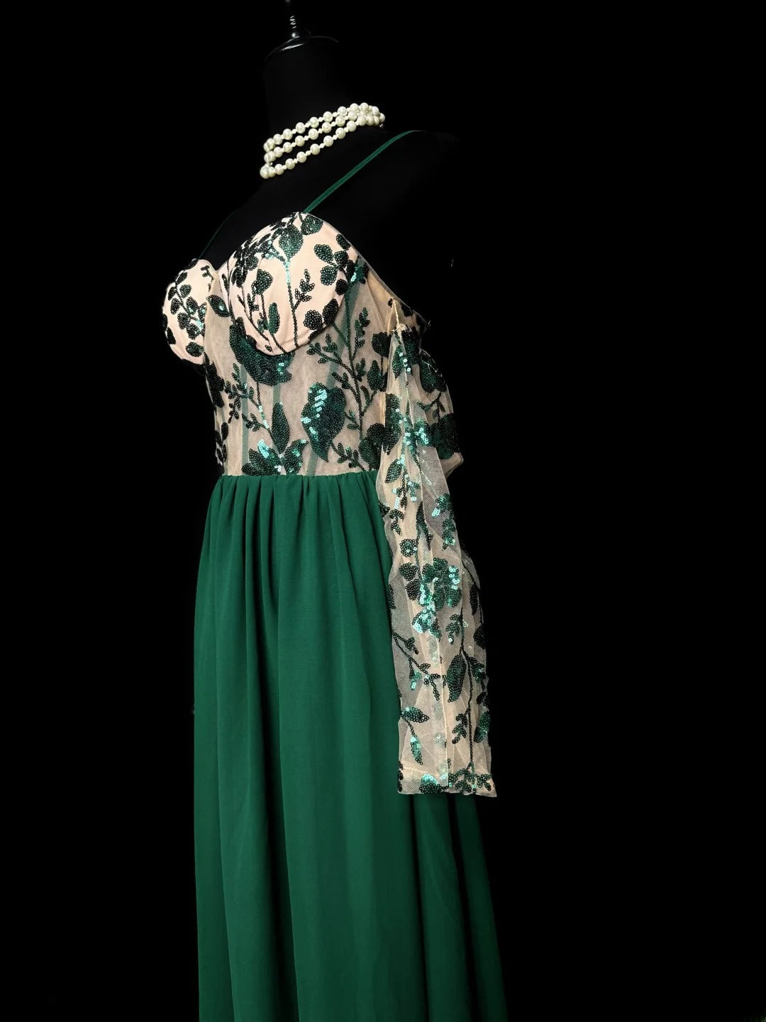 Vintage Prom Dresses A line Spaghetti Strap Green Chiffon With Sleeves Long Party Gown Formal Outfits RB5971