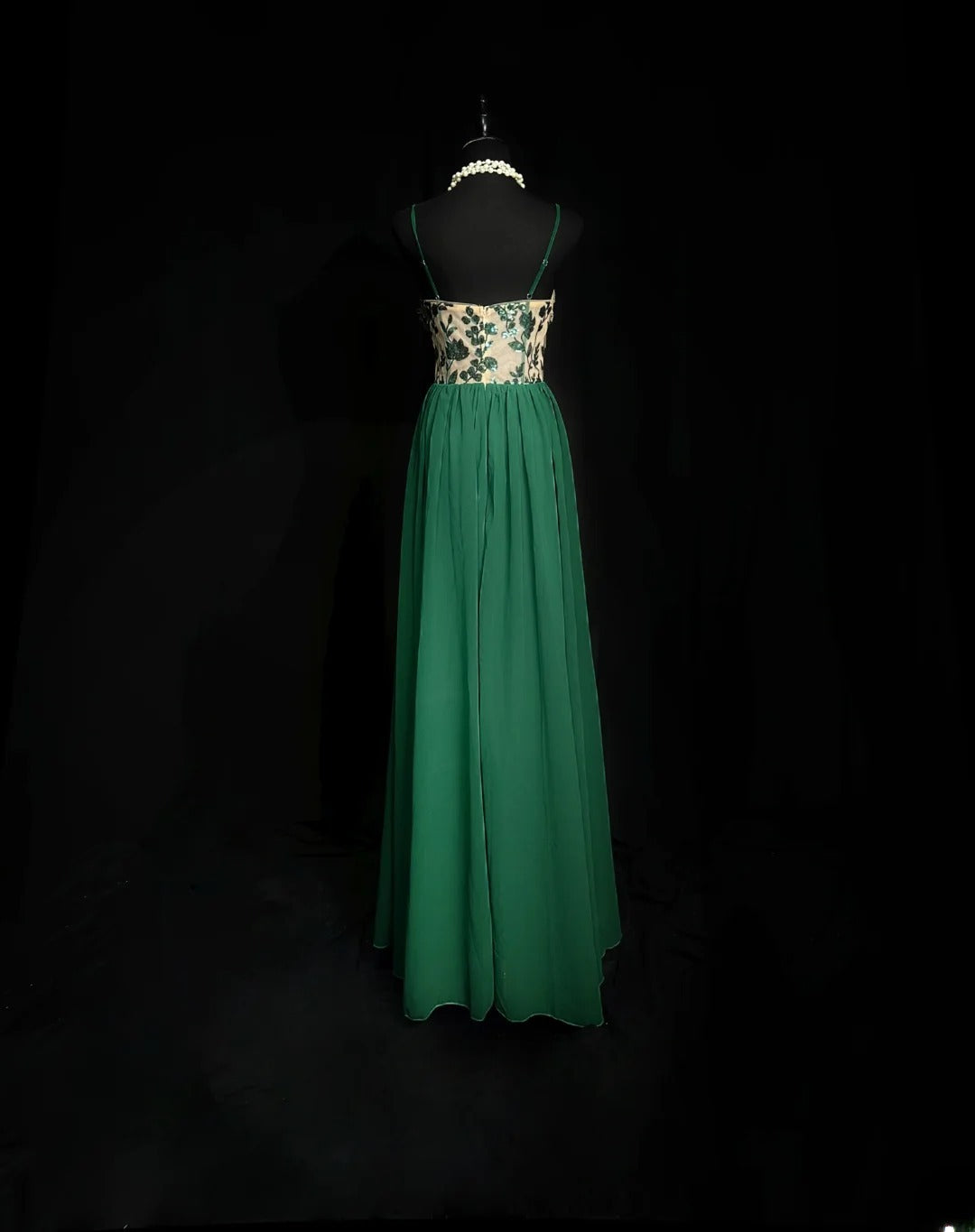 Vintage Prom Dresses A line Spaghetti Strap Green Chiffon With Sleeves Long Party Gown Formal Outfits RB5971
