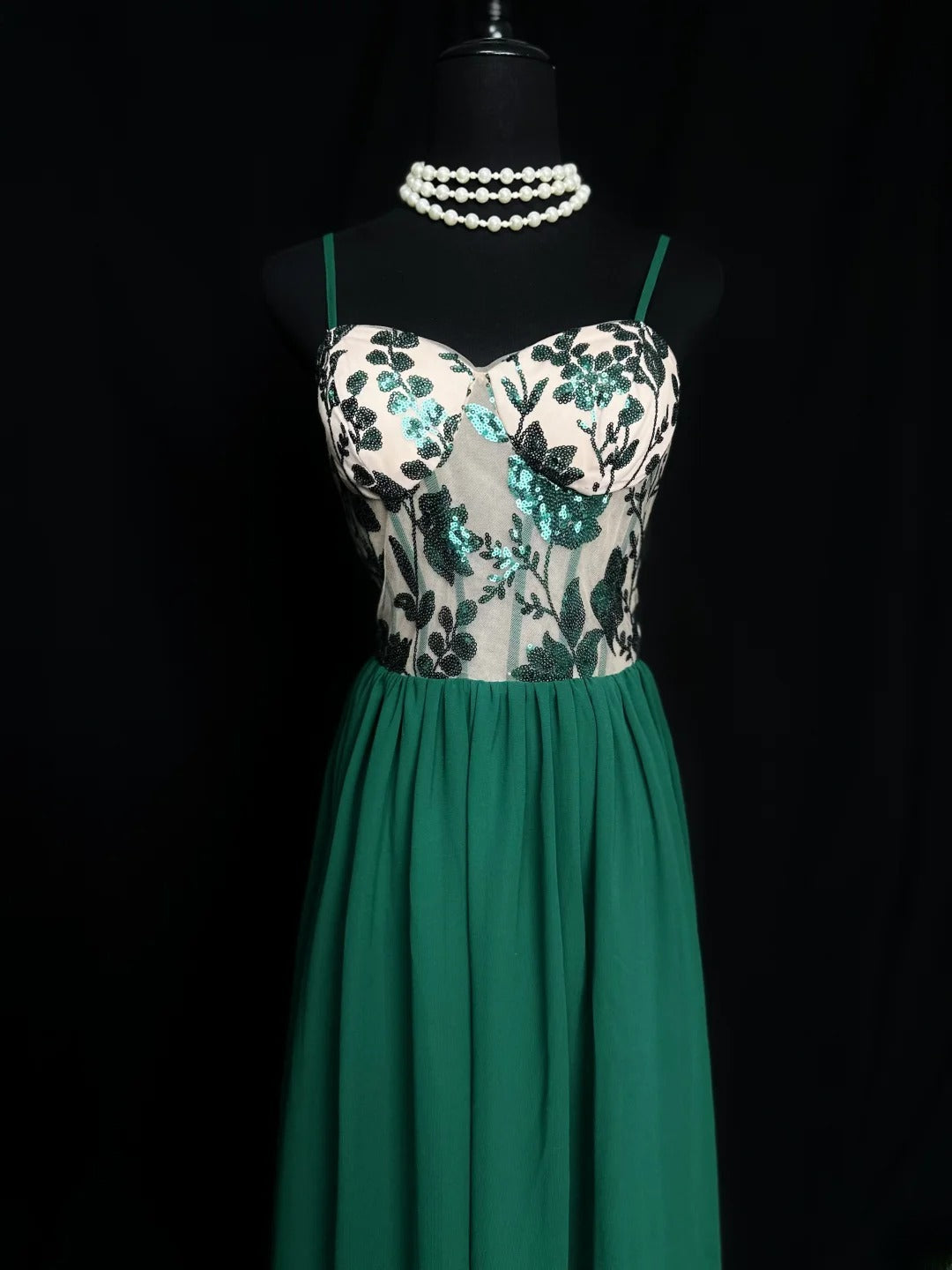 Vintage Prom Dresses A line Spaghetti Strap Green Chiffon With Sleeves Long Party Gown Formal Outfits RB5971