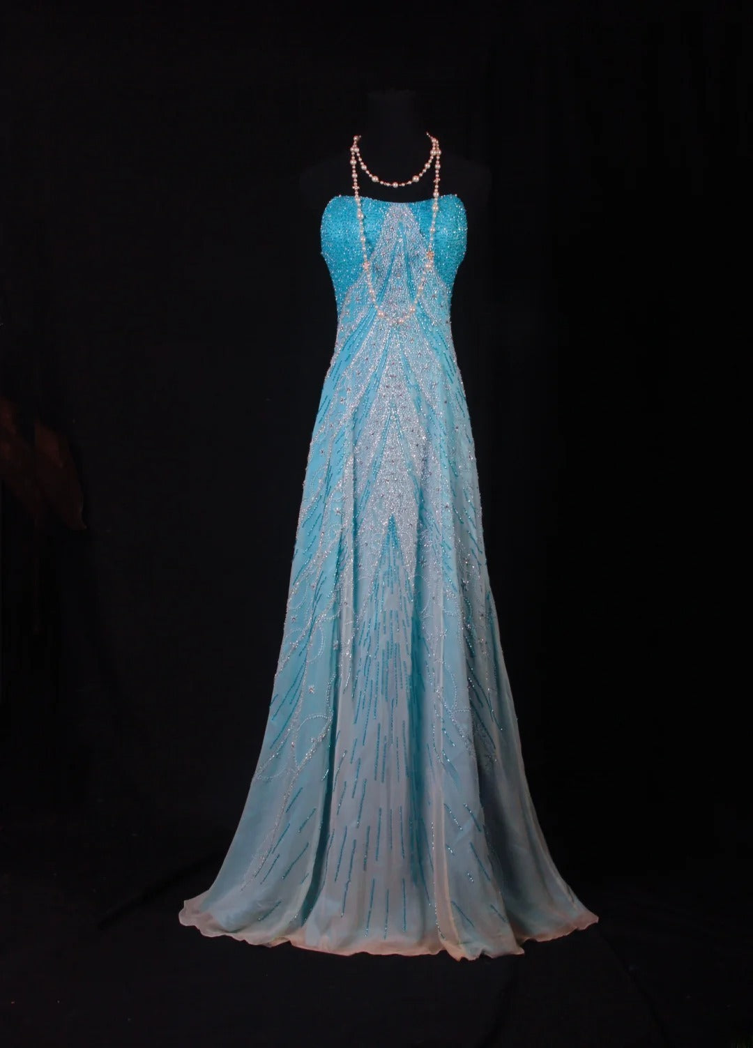 Funkelnde Ballkleider im ästhetischen A-Linien-Stil, trägerlos, blau mit Perlen, Inspiration, beeindruckend, langes, festliches, halbformelles Kleid für Teenager und Gymnasien AS163
