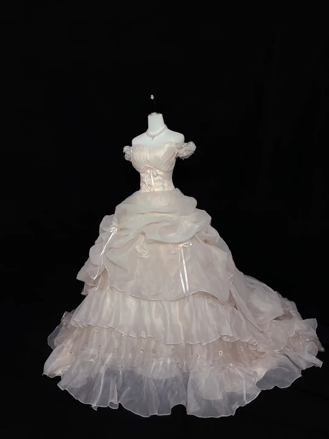 Cute Ball Gown Off The Shoulder Light Pink With Sleeves Long Quince Dress Voluminous Sweet 16 Sweet Sixteen Outfits Vestido de 15 RB7543