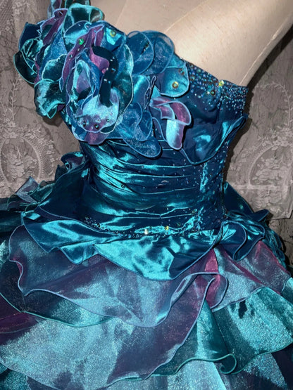 Sweet 16 Dress Blue Strapless Sleeveless Ball Gown With Tiered Layers Sweet Sixteen Dress RB9955