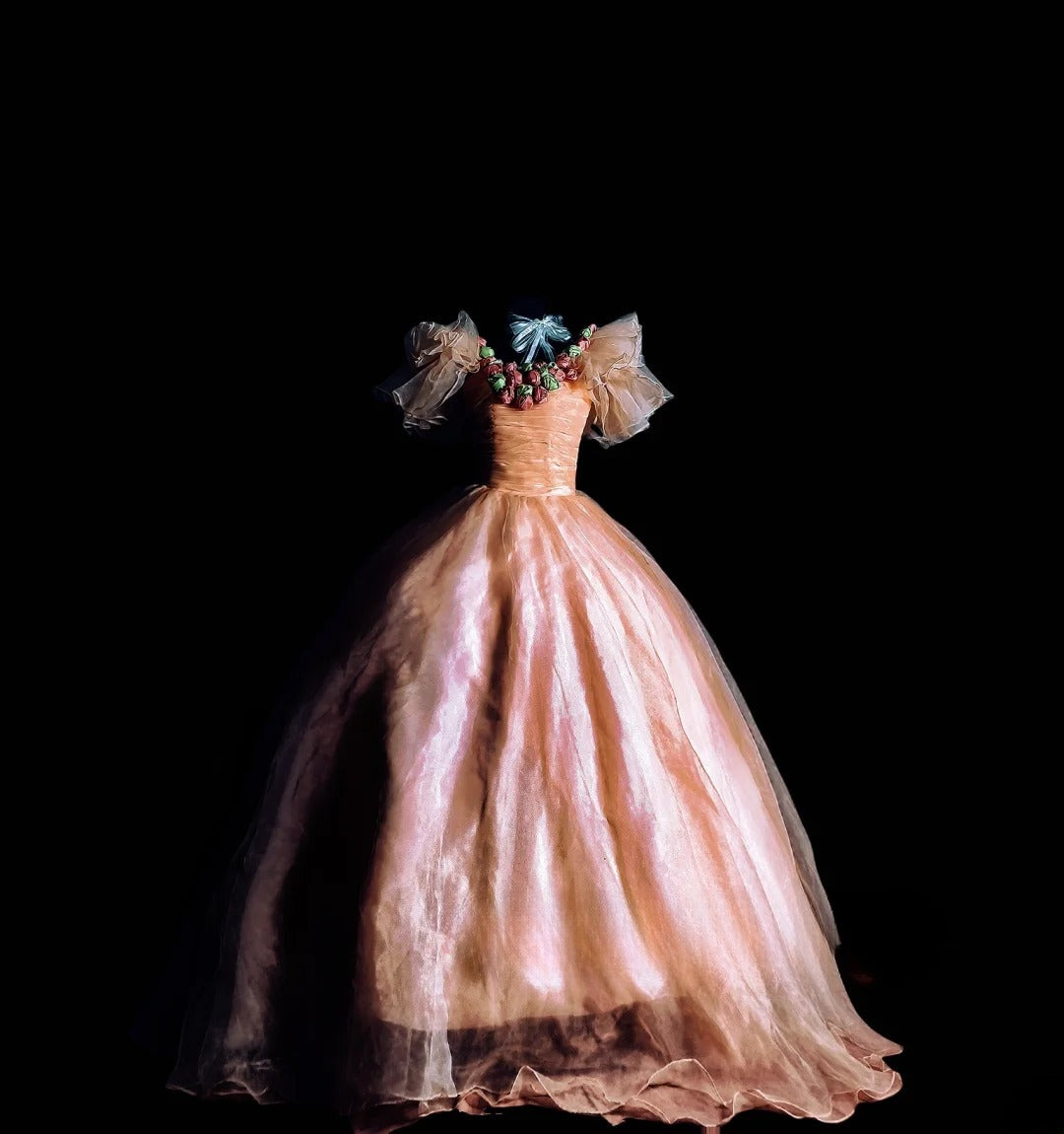 Charming Ball Gown Pink Organza Quinceanera Dresses With 3D Flowers For Sweet 15 Anos Celebration Birthday Formal Gown RB8829