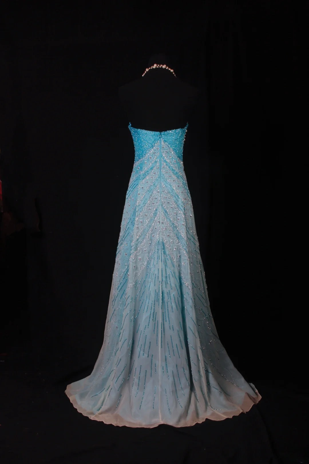 Funkelnde Ballkleider im ästhetischen A-Linien-Stil, trägerlos, blau mit Perlen, Inspiration, beeindruckend, langes, festliches, halbformelles Kleid für Teenager und Gymnasien AS163
