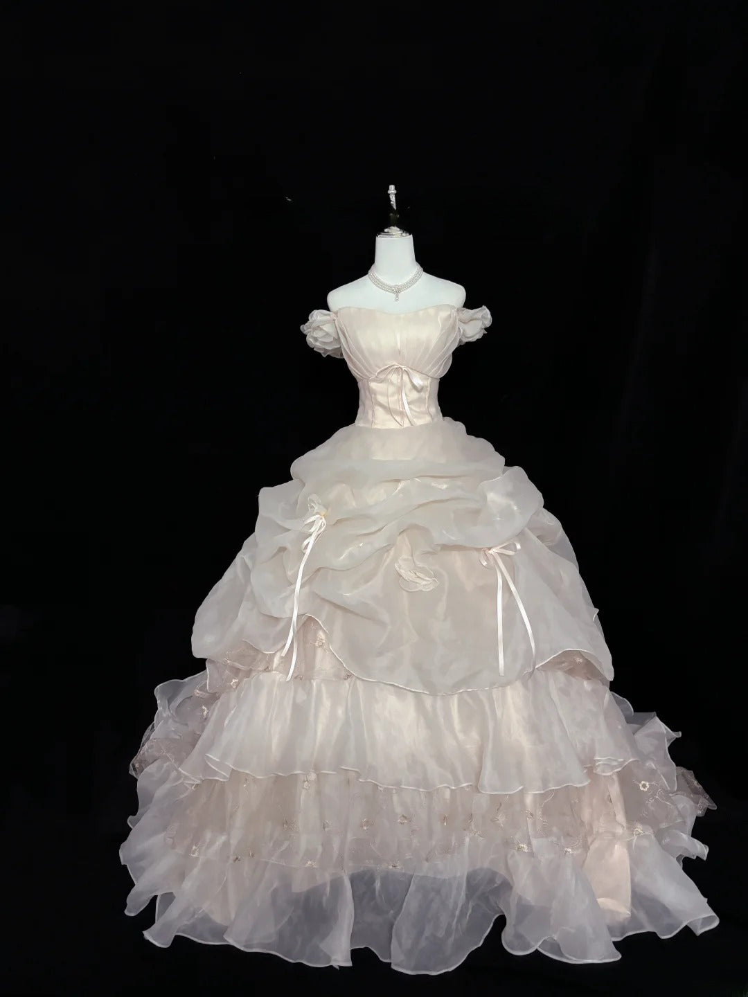 Cute Ball Gown Off The Shoulder Light Pink With Sleeves Long Quince Dress Voluminous Sweet 16 Sweet Sixteen Outfits Vestido de 15 RB7543