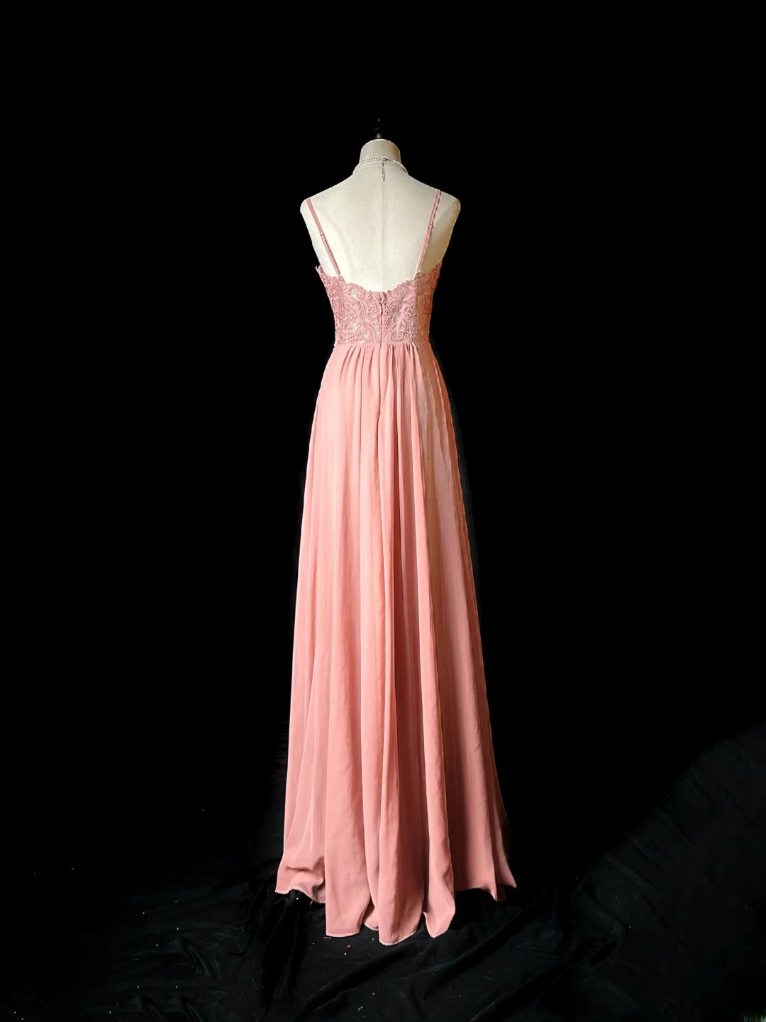 Vintage Prom Dresses A line Spaghetti Strap Pink Chiffon Lace Long Party Gown Formal Outfits RB5972