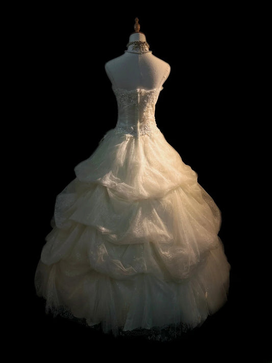 Elegant Classy Ball Gown Strapless Tulle Sleeveless With Ruffled Brides Gown Bridal Dress Long Poofy Wedding Dresses RB5808