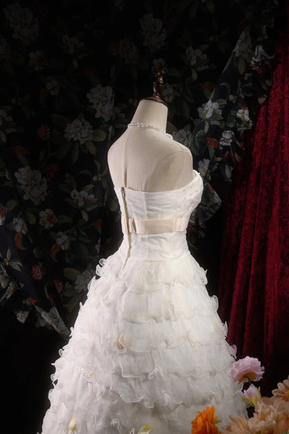 Chic Ball Gown Strapless Ivory Tulle Long With Beading Flower Tiered Quince Dress inspo Party Gowns Sweet 16 Outfits RB8299