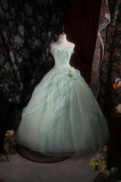 Dreamy Princess Ball Gown Formal Events Strapless Mint Green With Tiered Quince Dress Quinceanera Dresses Birthday Outfits RB8300