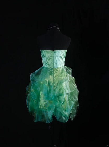 Robe de bal chic sans bretelles verte courte pour un 16e anniversaire, robe de cocktail en organza AS165