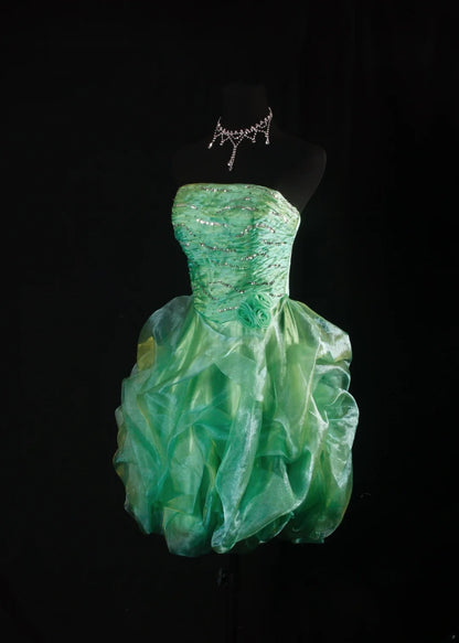 Robe de bal chic sans bretelles verte courte pour un 16e anniversaire, robe de cocktail en organza AS165