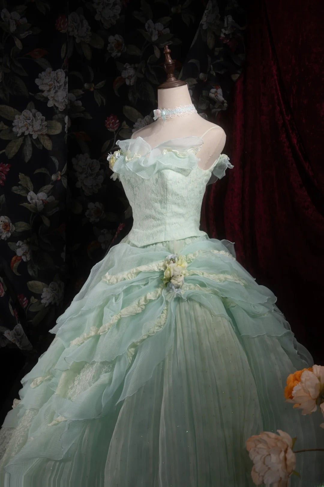 Dreamy Princess Ball Gown Formal Events Strapless Mint Green With Tiered Quince Dress Quinceanera Dresses Birthday Outfits RB8300