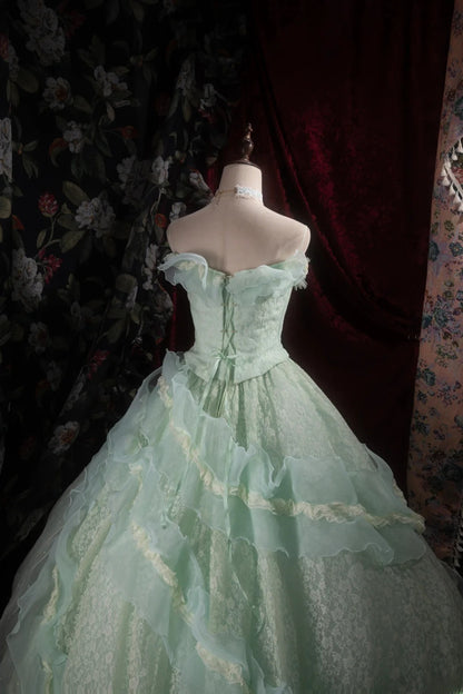 Dreamy Princess Ball Gown Formal Events Strapless Mint Green With Tiered Quince Dress Quinceanera Dresses Birthday Outfits RB8300