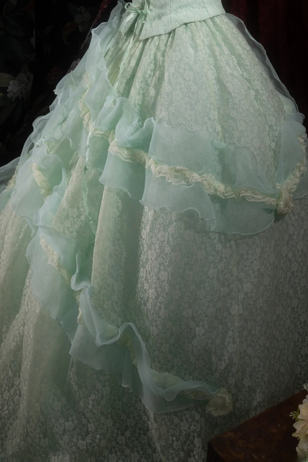 Dreamy Princess Ball Gown Formal Events Strapless Mint Green With Tiered Quince Dress Quinceanera Dresses Birthday Outfits RB8300