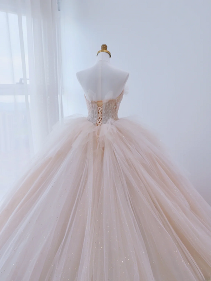 Robe de bal bustier rose clair unique, ornée de perles à plusieurs niveaux, longue, idéale pour une quinceañera, un anniversaire de 15 ou 16 ans (AS166)