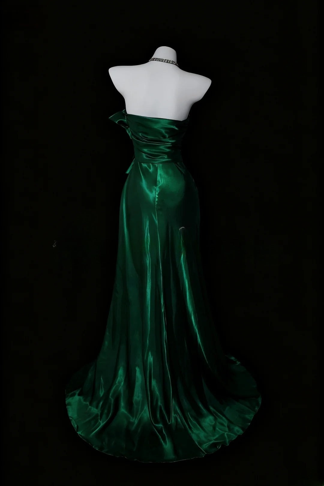 Satin Prom Dresses Mermaid Halter Dark Green With Beading Floor Length Formal Party Gown RB9957